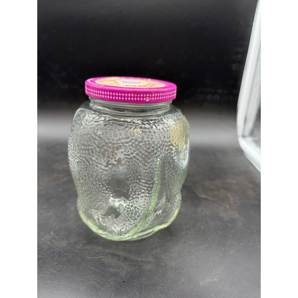 Vintage‎ Kraft Grape Jelly Dinosaur Jar Triceratops 32oz Glass Pink Lid 1980s
